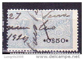 CONTRIBUIÇÃO INDUSTRIAL / ESTAMPILHA FISCAL - 0$50  Azul Claro - Used Stamps