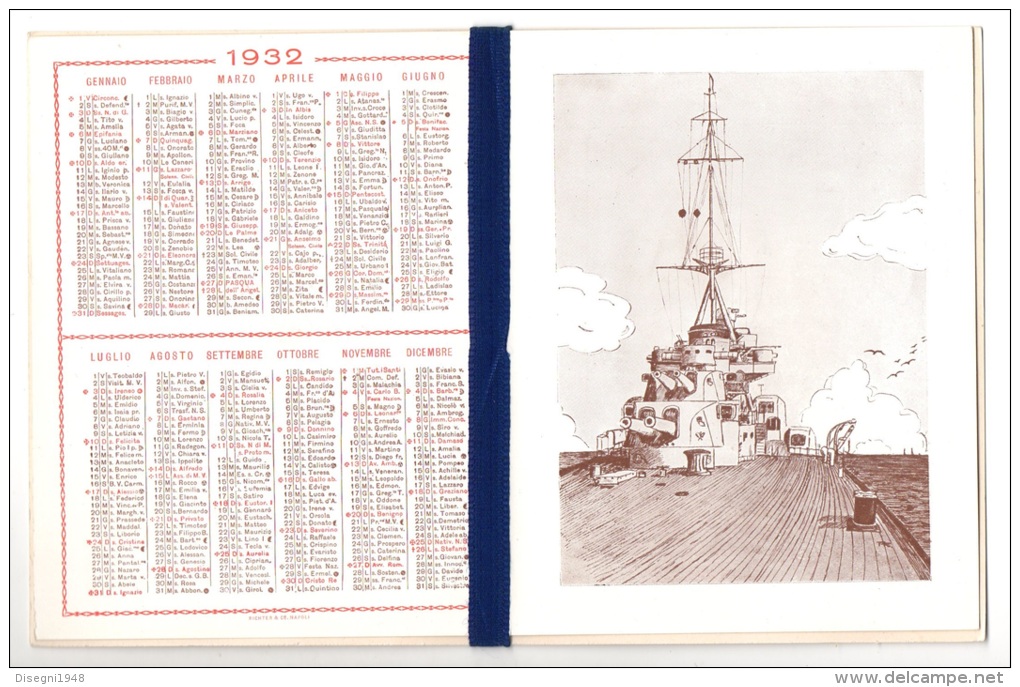 04683 "1932 - REGIO INCROCIATORE TRENTO - CALENDARIO CON FIRME  - LUIGI FAGGIONI M.O. AL V. M." CALENDARIO ORIGINALE - Klein Formaat: 1921-40