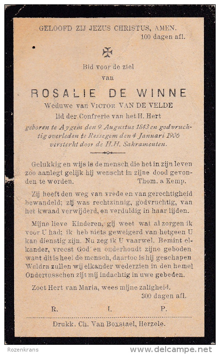 1843-1906 Roslie De Winne Van De Velde Aygem Aaigem Ressegem Herzele Erpe-Mere Doodsprentje Bidprentje Image Mortuaire - Devotion Images