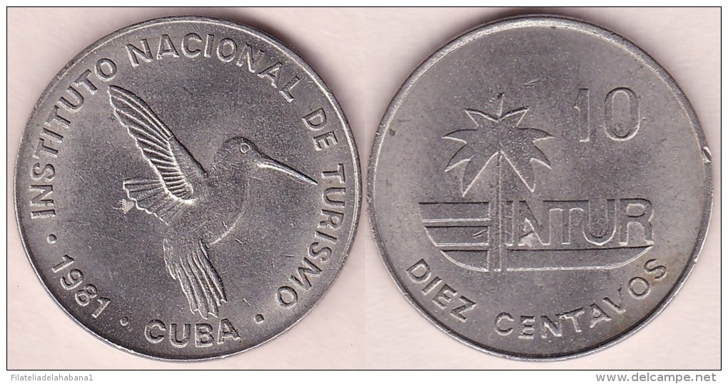 1981-MN-101 CUBA EXCHANGE INTUR COIN. 1981. 10c. KM# 415.1. BIRD AVES PAJAROS COLIBRI ZUNZUN. 10 IN NUMBERS. - Cuba