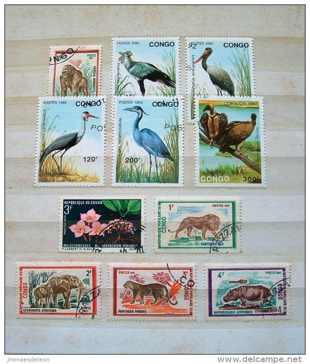 Congo (Brazzaville) 1970 - 1993 Birds Gorilla Lion Elephant Hippopotamus Flowers - Oblitérés