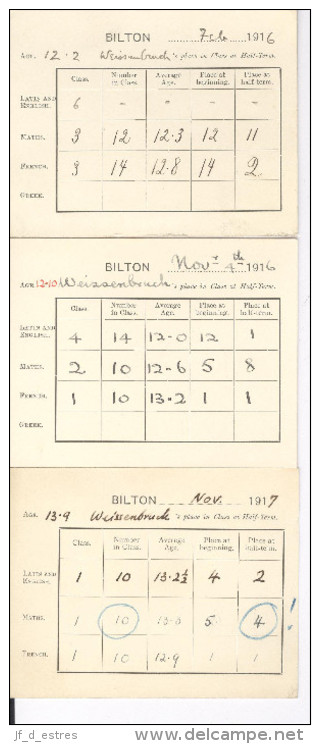 Education Bilton Grange Near Rugby. Preparatory School Evaluations, Notes 1916-1917 P. Weissenbruch 20 Documents - Diploma & School Reports