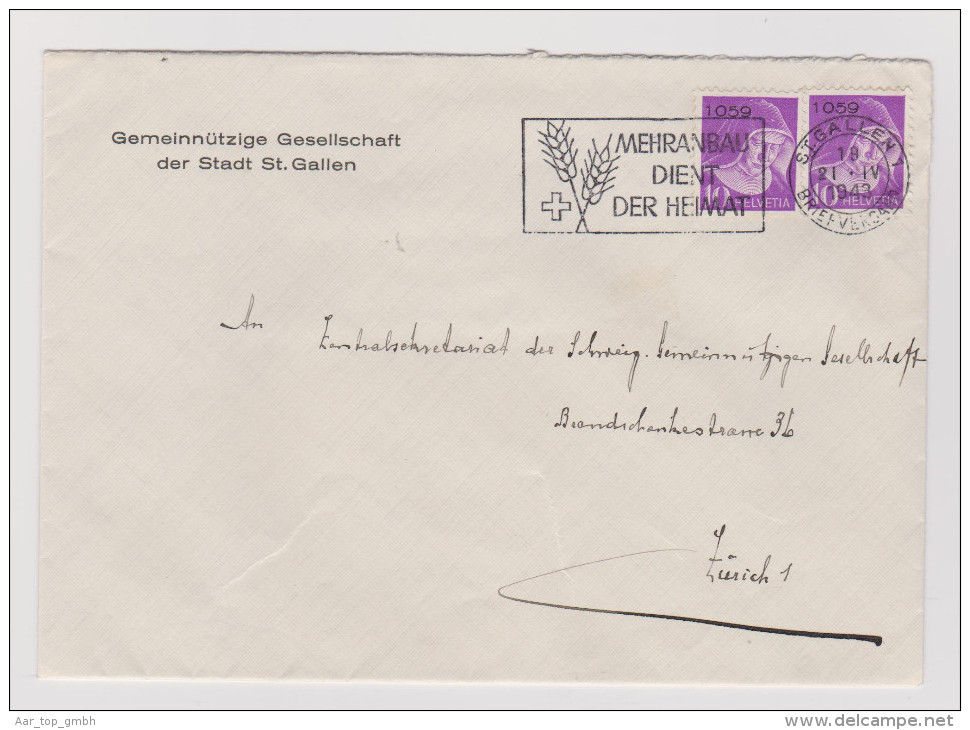 Heimat SG St.Gallen 1943 Portofreiheit-Brief Gr#1059 10Rp. - Vrijstelling Van Portkosten