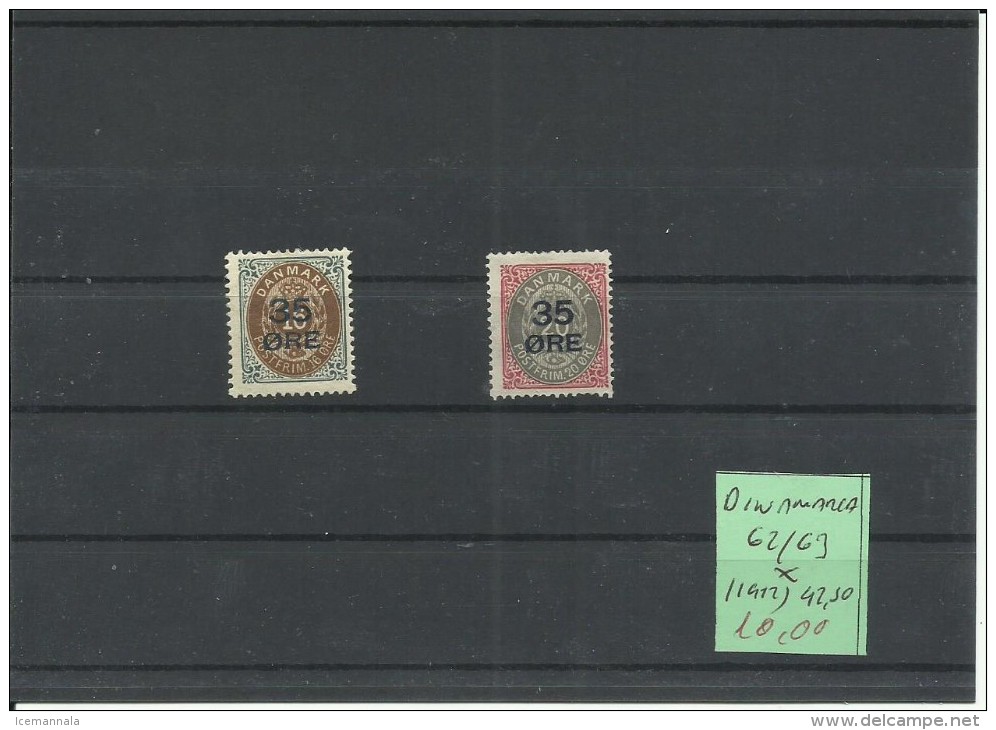 DINAMARCA YVERT 62/63  MH  * - Unused Stamps