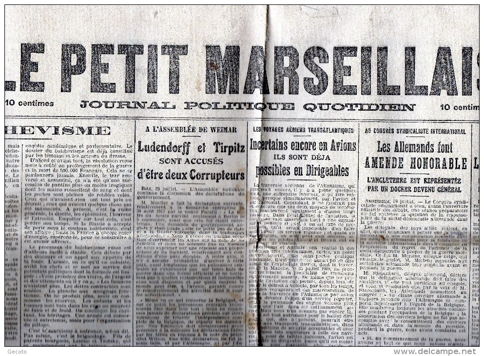 Mercredi 30 Juillet 1919 - Le Petit Marseillais