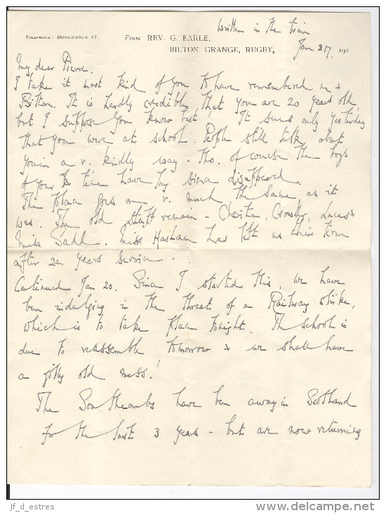 Bilton Grange, Rugby & Stowe School Buckingham & Australia, Queensland 5 Letters From Brothers Reverends Earle 1918-1924 - Other & Unclassified