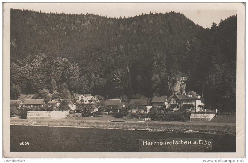 AK Hrensko Herrnskretschen Böhmische Schweiz Gasthof Hotel Cafe Grünzner Anker Bei Schmilka Schöna Tetschen Niedergrund - Sudeten