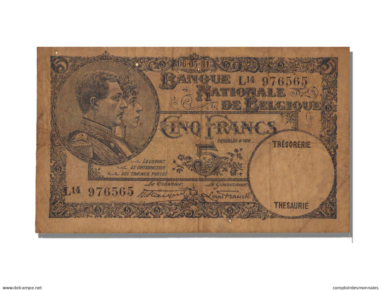 Billet, Belgique, 5 Francs, 1931, 1931-05-06, KM:97b, TTB - 5 Francs