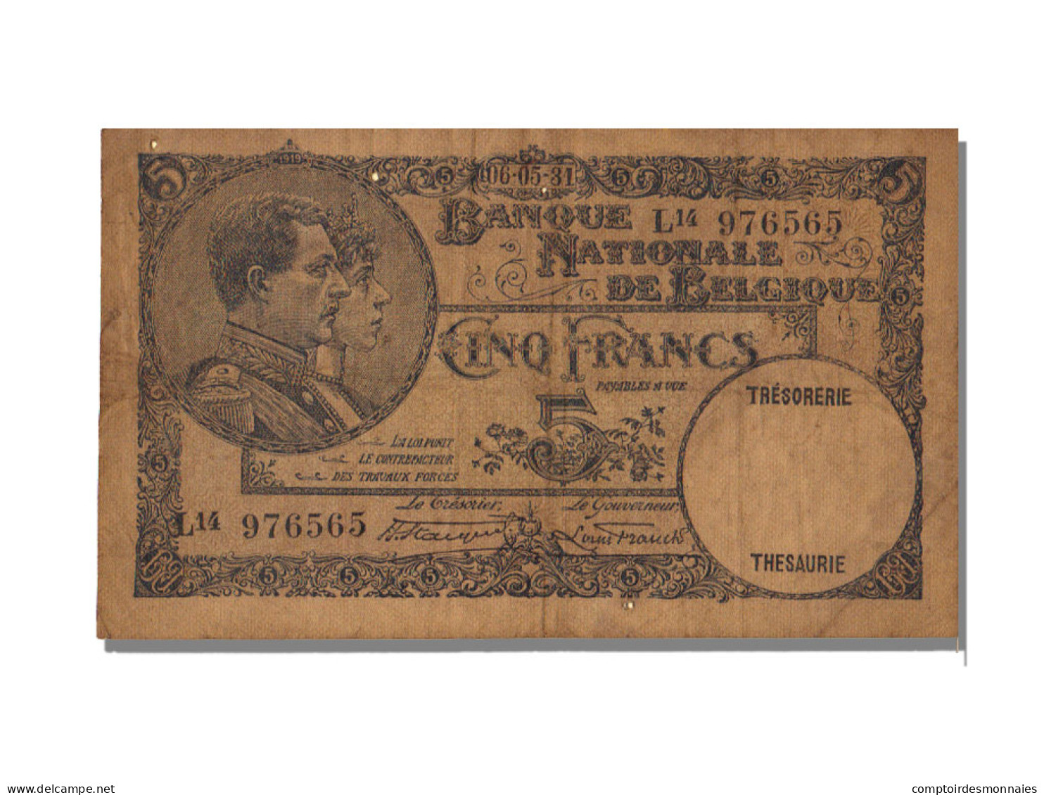 Billet, Belgique, 5 Francs, 1931, 1931-05-06, KM:97b, TTB - 5 Franchi