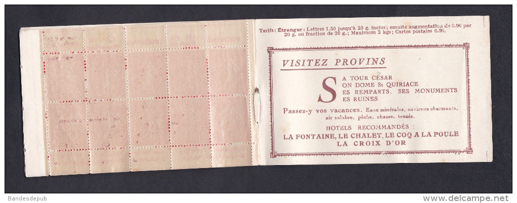 Rare Carnet Pub 10 Timbres Semeuse 199 Lignee 50 C Rouge Offert Par La Ville De Provins - Autres & Non Classés