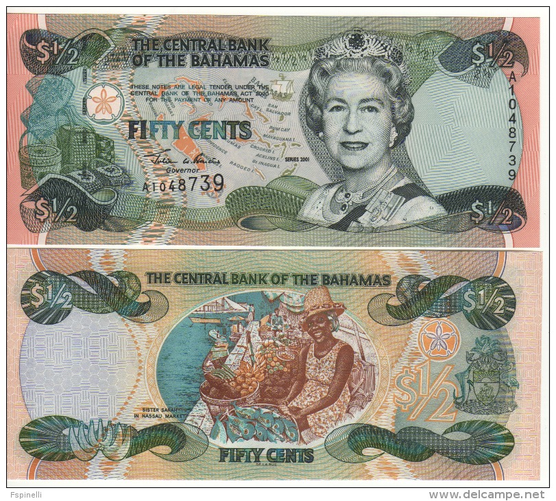 BAHAMAS   1/2 Dollar   P68    Dated 2001    UNC - Bahamas