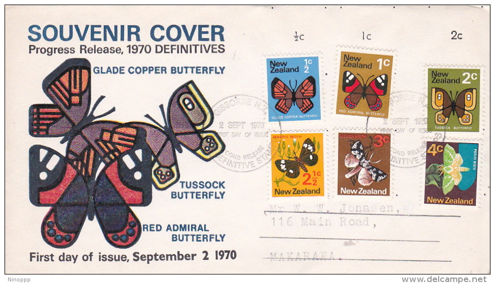 New Zealand 1970 Definitives Butterflies Illustrated First Day Cover - FDC