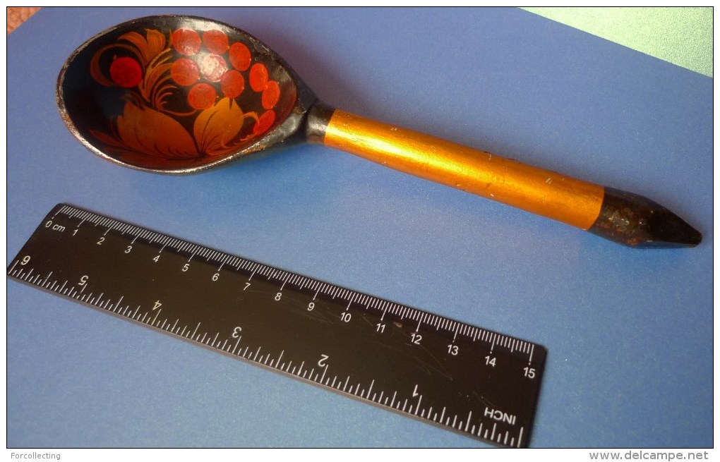 1/2. USSR Russian Khokhloma Hohloma Vintage Soviet Wooden Spoon Soviet Cutlery - Kitchen Decor - Collectibles - Cucchiai