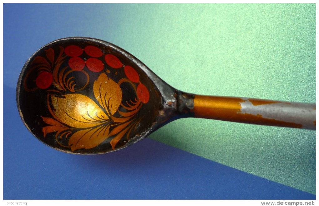 2/2. USSR Russian Khokhloma Hohloma Vintage Soviet Wooden Spoon Soviet Cutlery - Kitchen Decor - Collectibles - Löffel