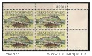 Plate Block -1970 USA Fort Snelling  Stamp Sc#1409 Ship Relic History Rock - Numéros De Planches