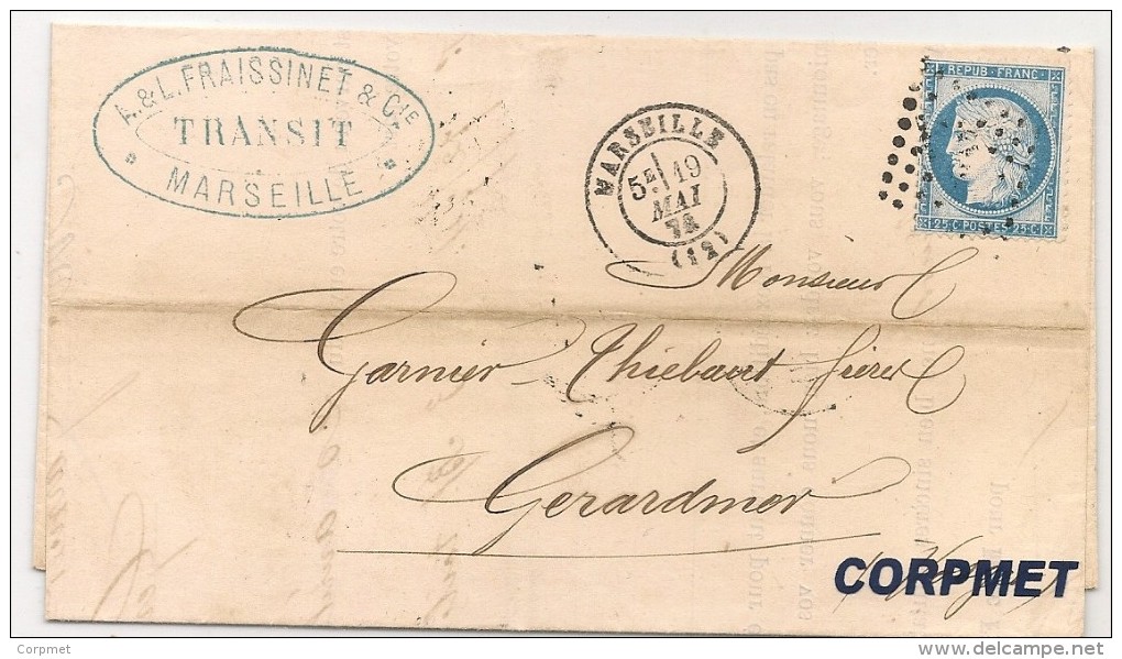 FRANCE - 1874 CARTE POSTALE - SERVICE POSTAL De La CORSE - Alongside Blue Cancel At Back (2nd Scan) - 1871-1875 Cérès