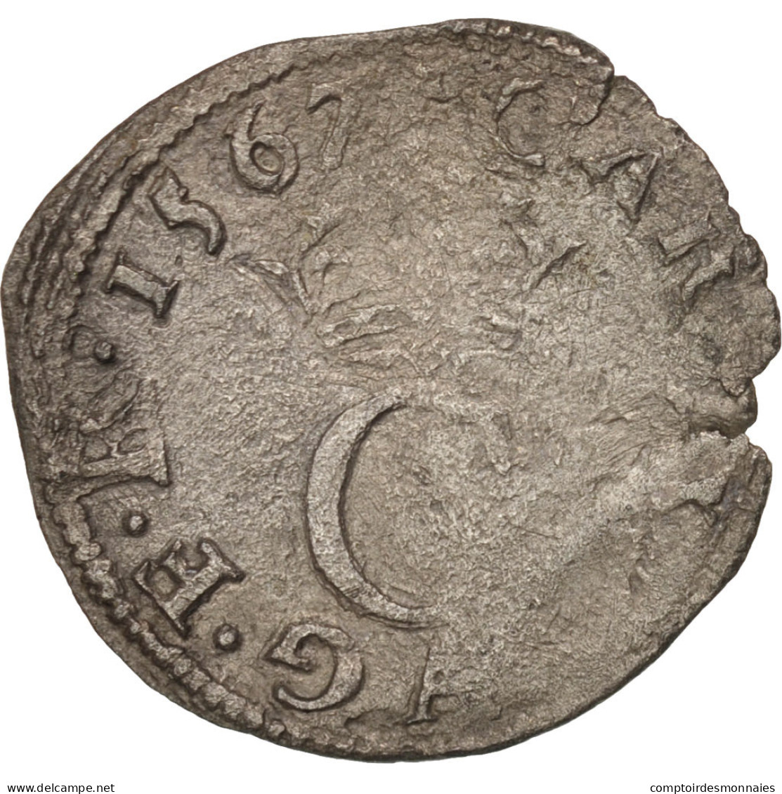 Monnaie, France, Liard, 1567, Paris, TTB+, Billon, Sombart:4300 - 1560-1574 Carlo IX