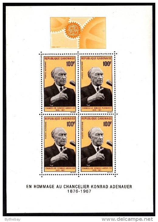 Gabon MNH Scott #C63a Souvenir Sheet Of 4 100fr Conrad Adenauer - Europa Emblem In Selvedge - Gabon