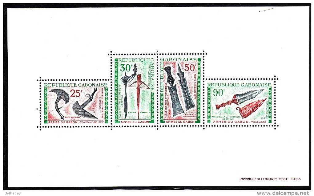 Gabon MNH Scott #C99a Souvenir Sheet Of 4 Gabonese Weapons - Knives, Assegai, Crossbow, Dagger - Gabon (1960-...)