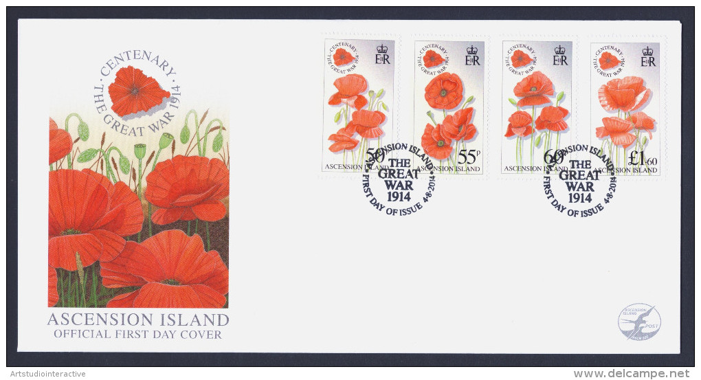 2014 ASCENSION ISLAND "CENTENARIO PRIMA GUERRA MONDIALE / CENTENARY OF FIRST WORLD WAR" FDC - Ascensione