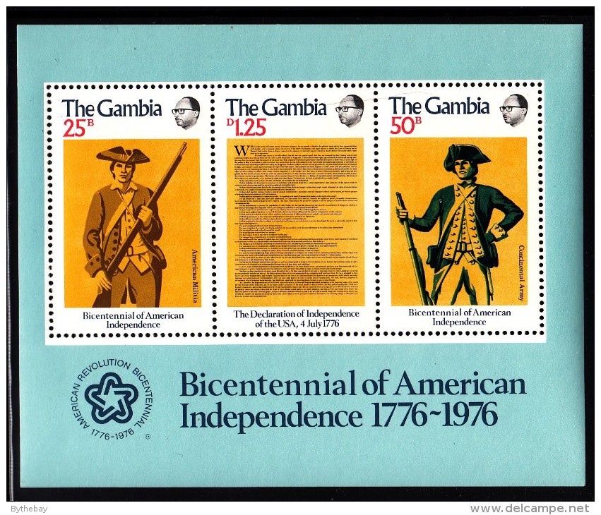 Gambia MNH Scott #337a Souvenir Sheet Of 3 Bicentennial Of American Independence - Soldiers, Declaration - Indépendance USA