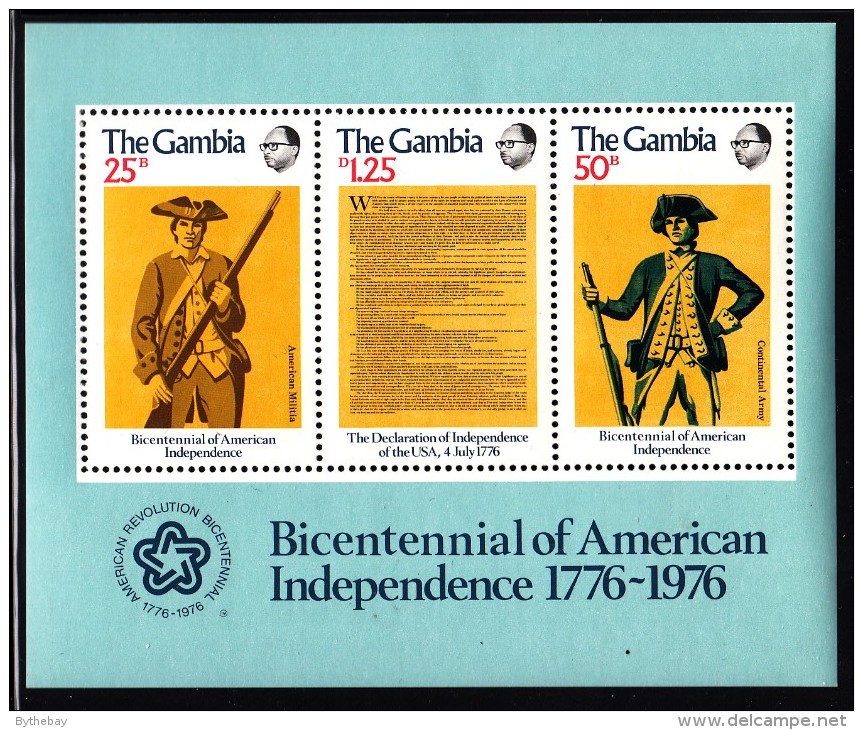 Gambia MNH Scott #337a Souvenir Sheet Of 3 Bicentennial Of American Independence - Soldiers, Declaration - Gambie (1965-...)
