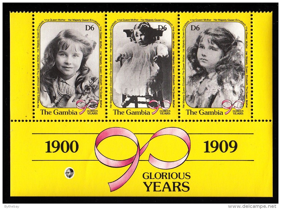 Gambia MNH Scott #1016a Strip Of 3 Queen Mother As Little Girl - Queen Mother's 90th Birthday - Gambie (1965-...)