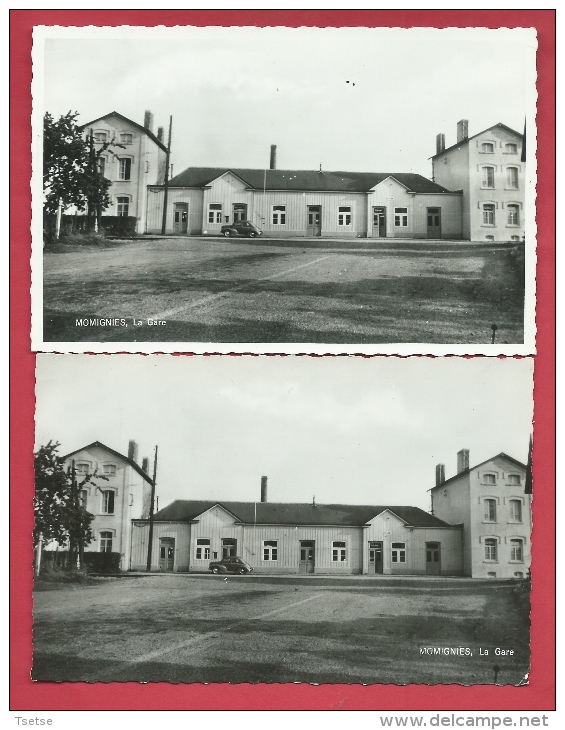 Momignies - La Gare - Epoque : Années 50 - 2 Cartes Postales, Identiques Mais D'éditeur Différent ( Voir Verso ) - Momignies