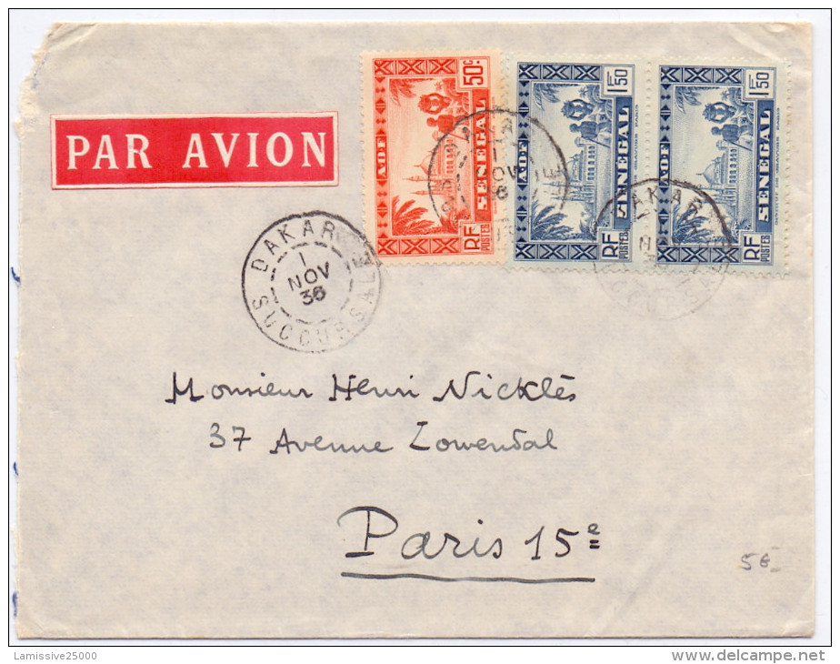 LETTRE DE DAKAR SUCCURSALE PAR AVION  POUR PARIS - Lettres & Documents