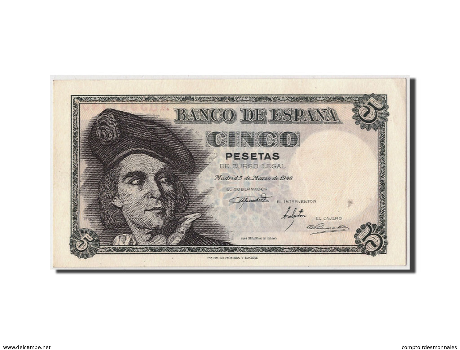 Billet, Espagne, 5 Pesetas, 1948, 1948-03-05, KM:136a, SPL - 5 Peseten