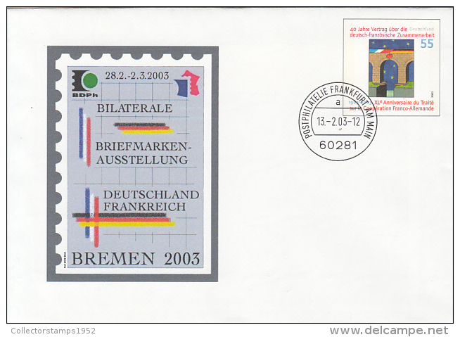 36041- GERMANFRENCH PHILATELIC EXHIBITION IN BREMEN, COVER STATIONERY, 2003, GERMANY - Covers - Used