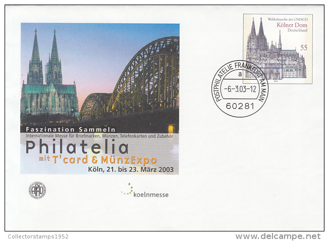 36042- PHILATELIC EXHIBITION IN KOLN, CATHEDRAL, COVER STATIONERY, 2003, GERMANY - Covers - Used