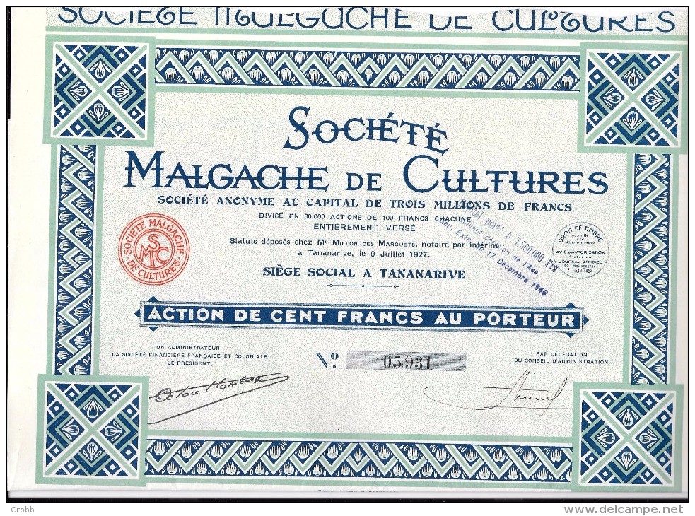 Titre : SOCIETE MALGACHE De CULTURE, TANANARIVE - S - V