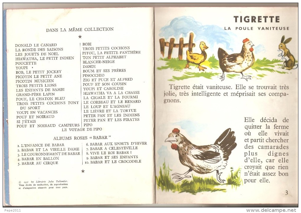 Album TIGRETTE La Poule Vaniteuse Benjamin RABIER Albums Roses 1957 - Autres & Non Classés