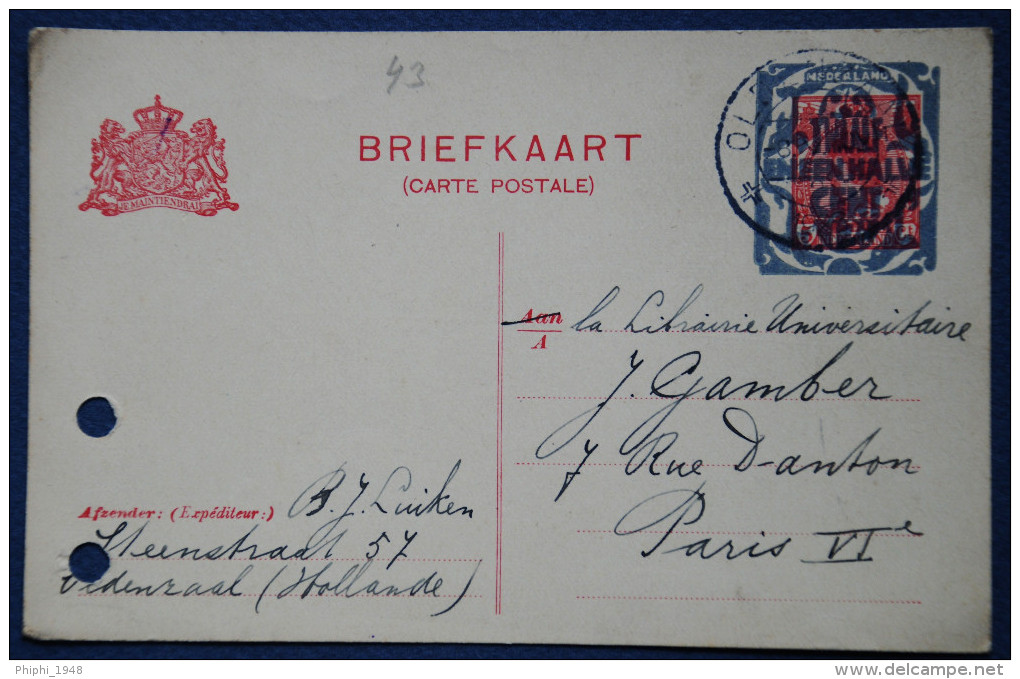 Entier Postal Carte Commerciale.OLDENZAAL Pour PARIS.1926.3 Scanners. - Postwaardestukken