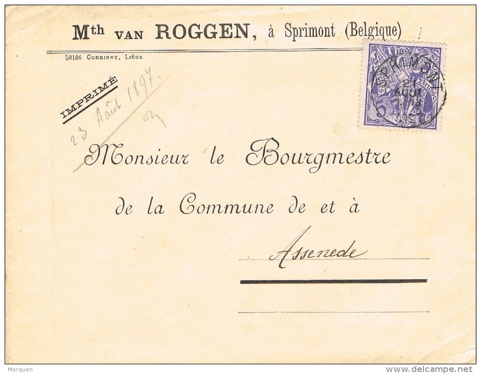 16509. Carta SPRIMONT (belgien) 1897, Exposition - 1894-1896 Exposiciones