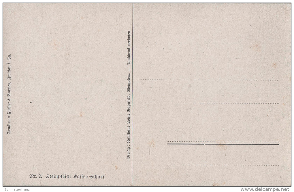 Litho Gemälde AK Steinpleis Kaffee Scharf Verlag Kaufhaus Rahnfeld Bei Werdau Zwickau Lichtentanne Ruppertsgrün Stenn - Werdau