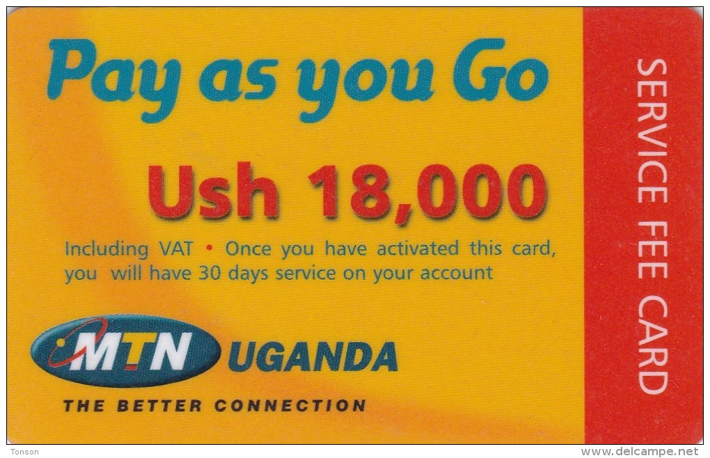Uganda, MTN, Pay As You Go, Ush 18,000, Service Fee Card, 2 Scans. - Uganda