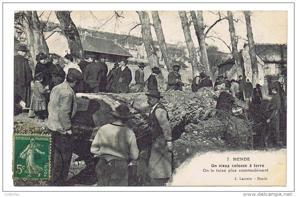 Cpa MENDE (Lozère) : Un Vieux Colosse à Terre, Abattage D´un Arbre, Belle Animation. 1912. Voir Description Détaillée. - Mende