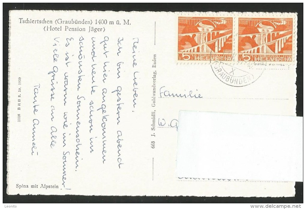 TSCHIERTSCHEN GR Churwalden Hotel Pension JÄGER 1957 - Churwalden