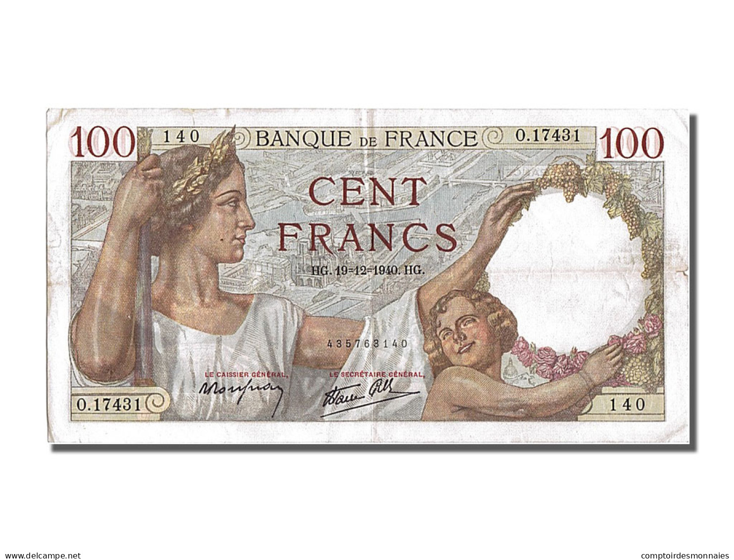 Billet, France, 100 Francs, 100 F 1939-1942 ''Sully'', 1940, 1940-12-19, TTB+ - 100 F 1939-1942 ''Sully''