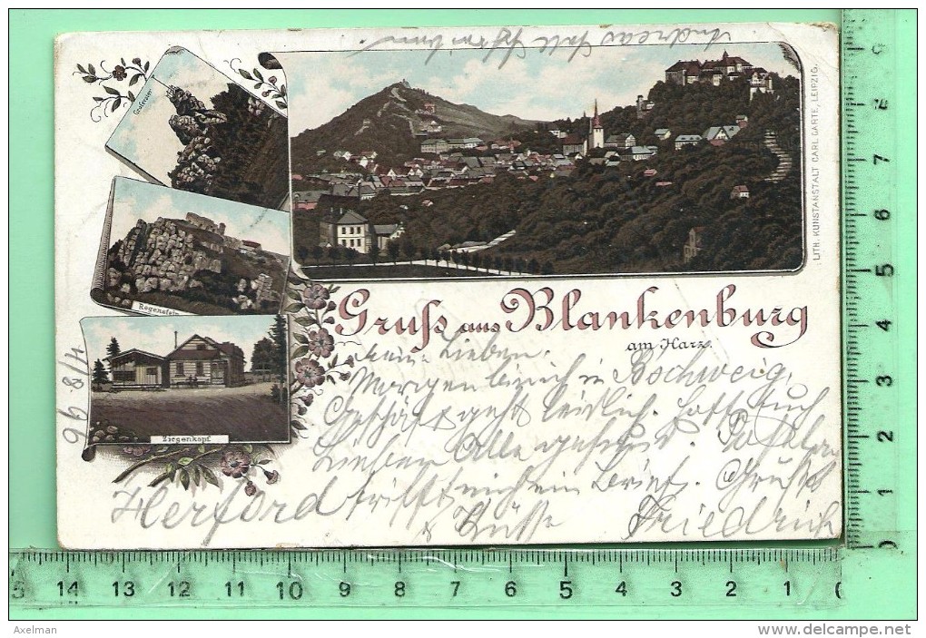 BLANKENBURG: Gruss, Litographie Multi-vues, Panorama, Regenstein, Grossvater, Ziegenkopf - Blankenburg