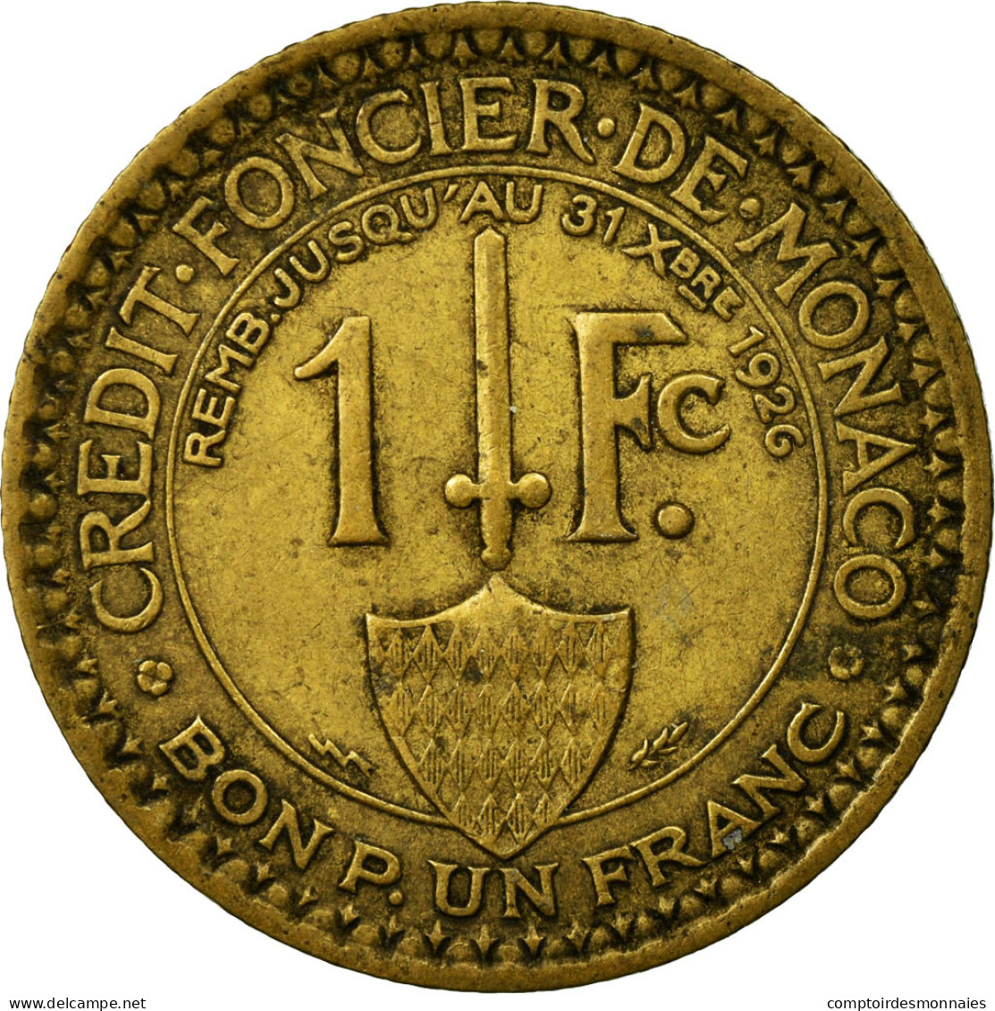 Monnaie, Monaco, Louis II, Franc, 1924, Poissy, TTB, Aluminum-Bronze - 1922-1949 Louis II.