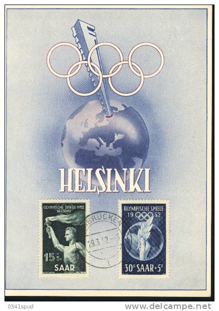 Jeux Olympiques  1952  Sarre Carte Maximum  FDC - Sommer 1952: Helsinki
