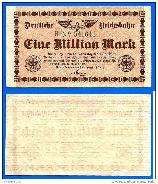 Allemagne 1 Million Mark 1923 Reichsbahn Train Allemand Reichsbanknote Germany Que Prix + Port Marks Ppal Skrill Bitcoin - 1 Mio. Mark