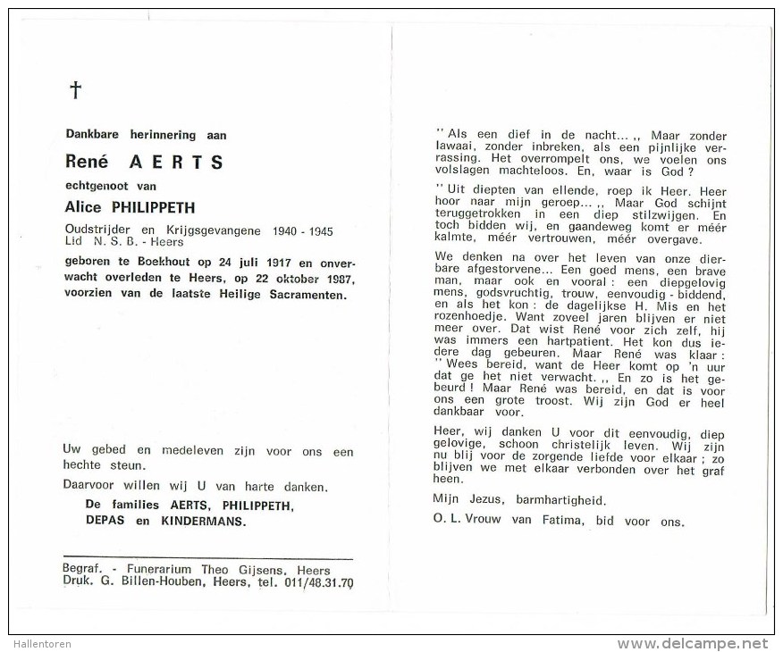 Boekhout / Heers: René Aerts - Oudstrijder En Krijgsgevangene ´40 - ´45.( 2 Scans) - Images Religieuses