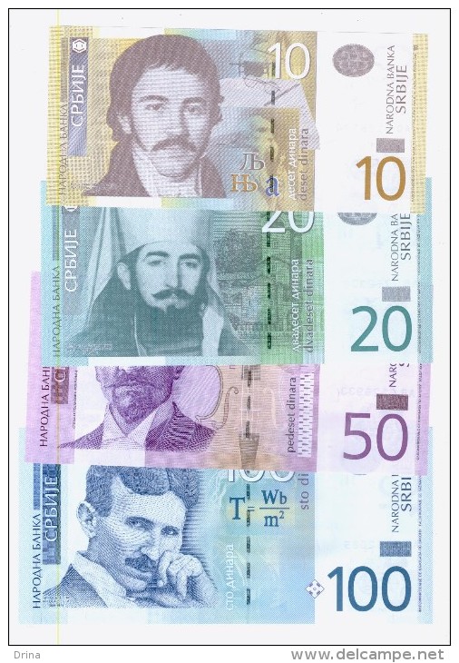 Serbia Banknotes, 10,20,50,100 Dinara 2013,2014, Unc - Serbia