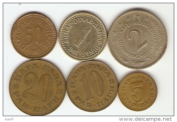 6 Monnaies Yougoslavie: 5,10,20,50 Para Et 1, 2 Dinara - Yougoslavie