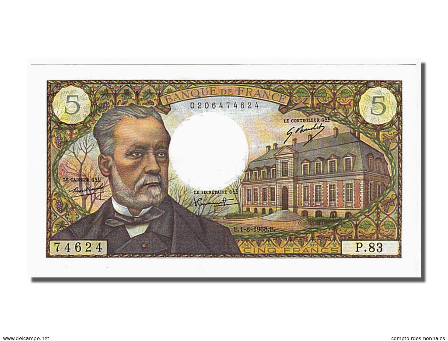 Billet, France, 5 Francs, 5 F 1966-1970 ''Pasteur'', 1968, 1968-08-01, SUP+ - 5 F 1966-1970 ''Pasteur''