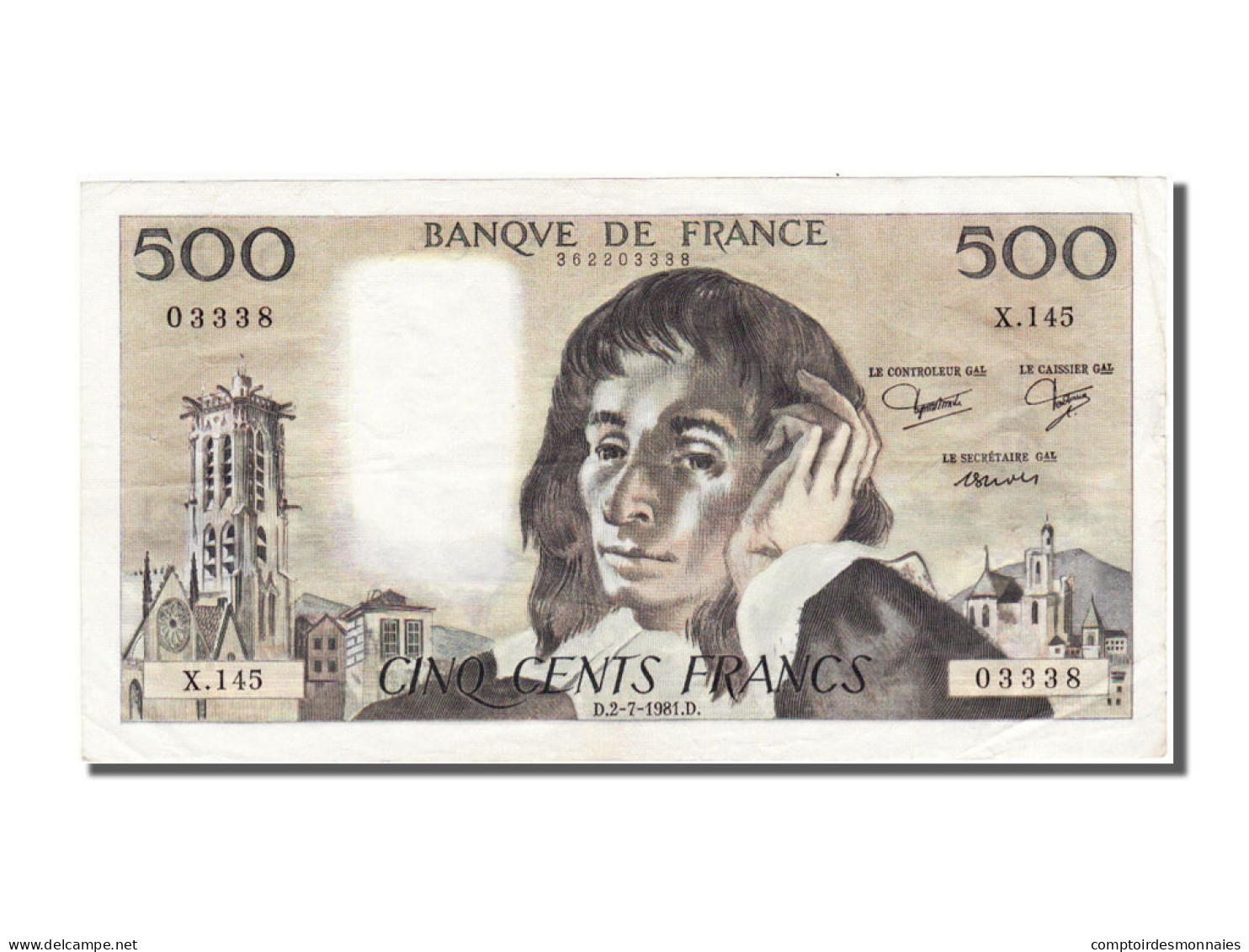 Billet, France, 500 Francs, 500 F 1968-1993 ''Pascal'', 1981, 1981-07-02, TTB+ - 500 F 1968-1993 ''Pascal''